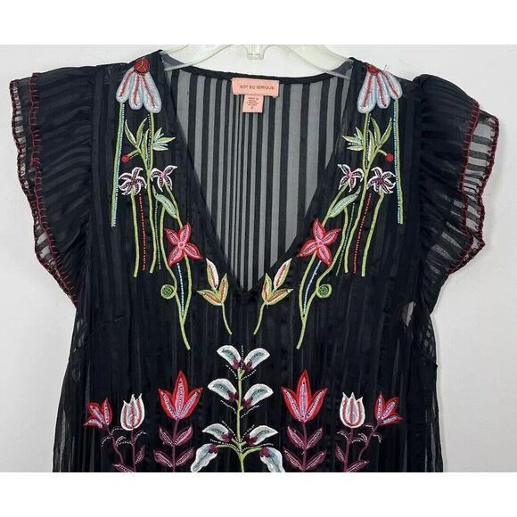 Anthropologie Not So Serious Dress Black Beaded Floral Black 2 Fairy Whimsigoth - Picture 11 of 13
